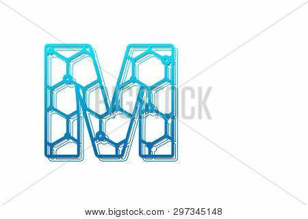 Letter M Logo Design Template With Hexagon Shape For Technology Background. Line Art Logo Type Desig