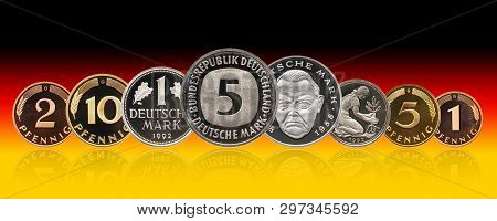 Germany German Mark Coins Set, Pfennig, Background Gradient