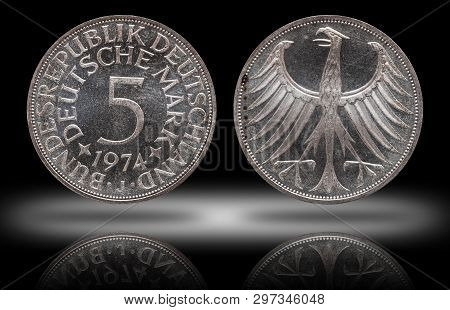 Germany German Coin Five 5 Marks, Circulation Coin, Small Change, Minted 1974