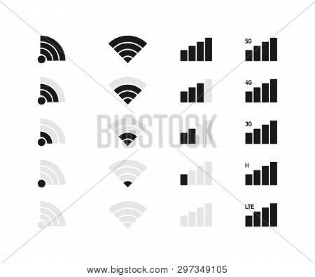 Set Of Vector Wireless Wifi Icons. Mobile Phone System Icons. Vector Stock Illustration.