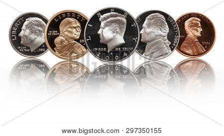 Full Set Of American Coins Isolated On White Background