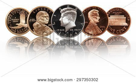 American Coins Set Proof On White Backround