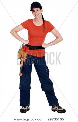 微笑 tradeswoman 全长肖像