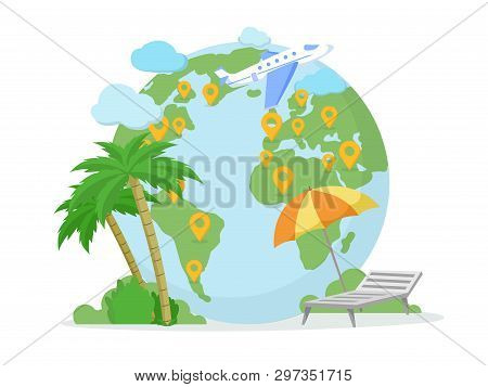 Traveling Destination, Location Vector Illustration. Around World Tour, Trip, Travel Agency Illustra