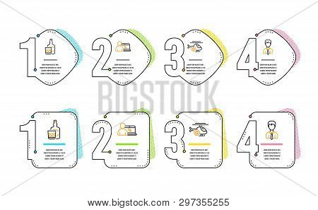 Online Education, Medical Helicopter And Whiskey Glass Icons Simple Set. Businessman Sign. Internet 