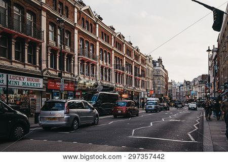 London, Uk - April 13, 2019: Traffic On Shaftesbury Avenue, A Major Street In The West End Of London