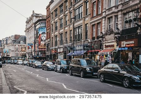 London, Uk - April 13, 2019: Traffic On Shaftesbury Avenue, A Major Street In The West End Of London