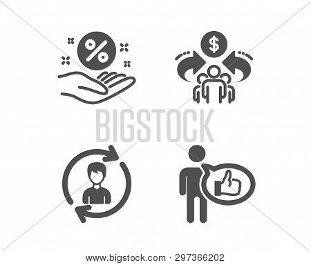 Set Of Human Resources, Sharing Economy And Loan Percent Icons. Like Sign. Update Profile, Share, Di