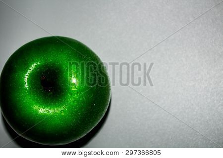 Perfect Fresh Green Apple Isolated On White Background In Full Depth Of Field With Clipping Path.