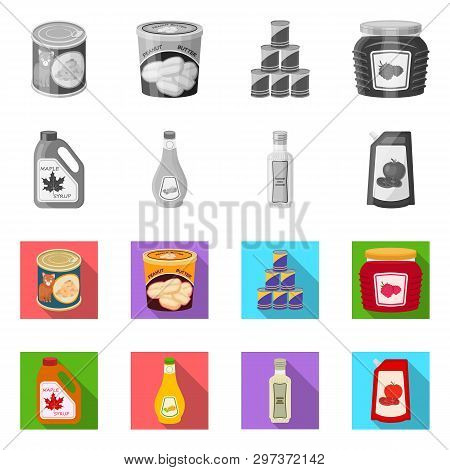 Vector Illustration Of Can And Food Sign. Set Of Can And Package Vector Icon For Stock.