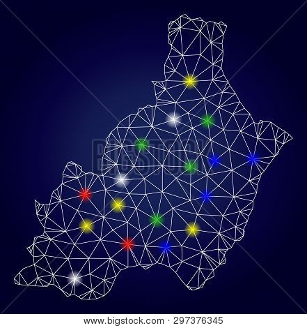 Bright Mesh Vector Almeria Province Map With Glare Light Spots. Lowpoly Model For Political Template