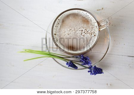 Tea. Green Tea. Herbal Tea. Mint Leaf. Tea With Apple Flavor. Tea In A Glass Cup With Apple Blossoms