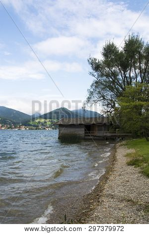 View Of A Boat House At Lake Tegernsee In Germany On A Summer Day