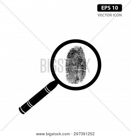 Fingerprint With Magnifying Glass Icon Vector Identification, Crime Flat Sign Symbols. Concept Of Id
