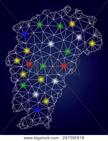 Glamour Mesh Vector Jiangxi Province Map With Glowing Light Spots. Mesh Model For Political Posters.