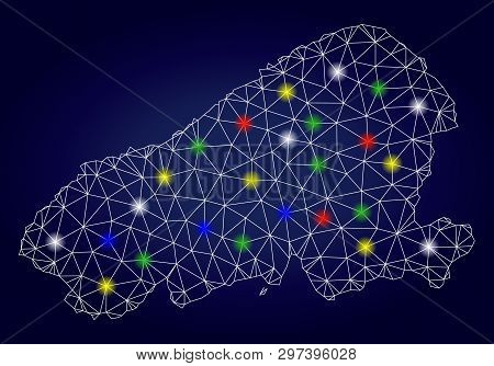 Bright Mesh Vector Kahoolawe Island Map With Glow Light Spots. Lowpoly Model For Political Posters. 