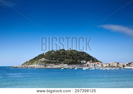 Sea Harbor In San Sebastian Or Donostia, Basque Country, Spain. View Of Mount  Urgull