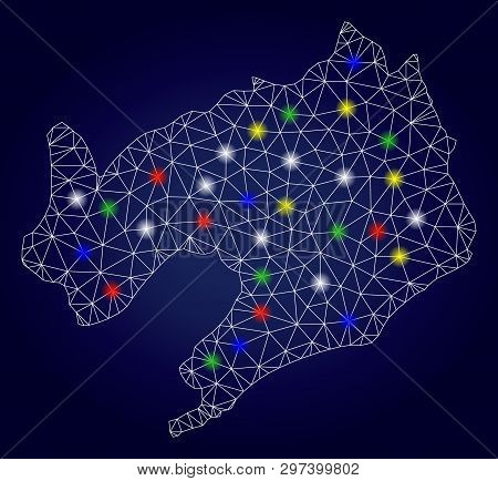 Glossy Mesh Vector Liaoning Province Map With Glow Light Spots. Mesh Model For Patriotic Posters. Ab