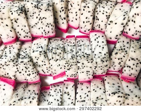 Fresh Sliced Dragon Fruit, Top View, Fruit Background