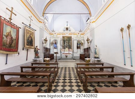 Interior And Ceiling Of The Chapel Of Saint Catherine In Corniglia, La Spezia, Liguria, Italy - 21st