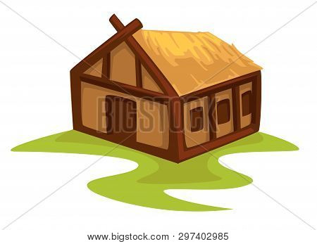 Peasants Wooden House Medieval Hut With Straw Roof