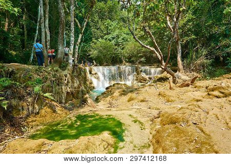 Luang Prabang. Laos. 04.20.2019. People Visit Kuangsi Waterfall.