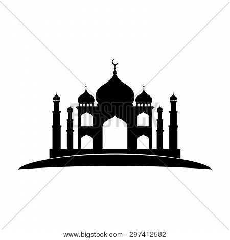 Mosque Icon Isolated Flat Black On White Background, Taj Mahal Icon Vector, Taj Mahal Indian Landmar