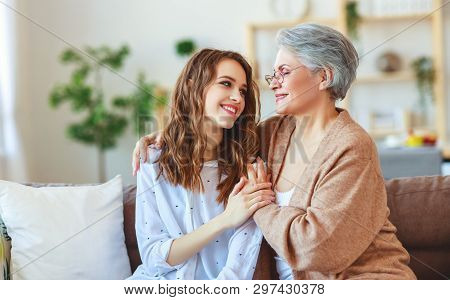 A Happy Family Two Generations Old Mother And Adult Daughter