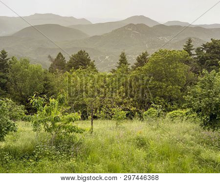 Landscape. Huge Scenic Mountains In Spring, Overcast Day From A Height (taygetos Mountain Range, Gre