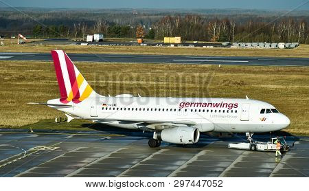 Dresden, Germany - February 12, 2018: An Airbus A319-100 Aircraft From Lufthansa Subsidiary Germanwi