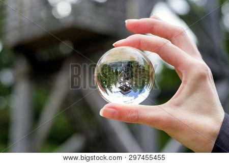 Lookout On Hill Sunava In Village Velke Borove, Slovakia. Crystal Lensball Reflection