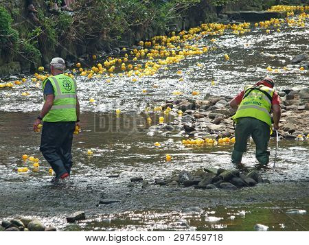 Hebden Bridge, West Yorkshire, England - 22 April 2019: Rotary Club Volunteers Working At The Annual