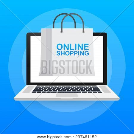 Online Shopping  E-commerce Concept With Online Shopping And Marketing Icon. Vector Stock Illustrati