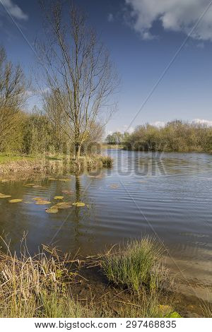 An Image Of Frisby Lakes Stock Ponds On A Beautiful Spring Day In Leicestershire, England, Uk