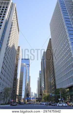 Skyscrapers And Blue Sky In Marunouchi, Tokyo, Japan