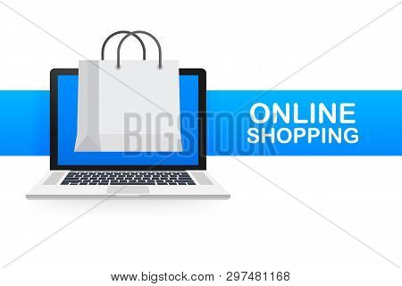 Online Shopping  E-commerce Concept With Online Shopping And Marketing Icon. Vector Stock Illustrati