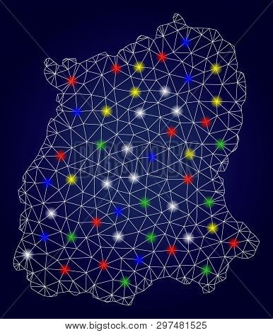 Network Polygonal Vector Sikkim State Map With Bright Light Spots
