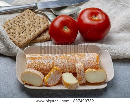 Fagotin Cheese With  Orange Coloured Rind Made From Cow Milk In Caves Of Maredsous Abbey, Belgium