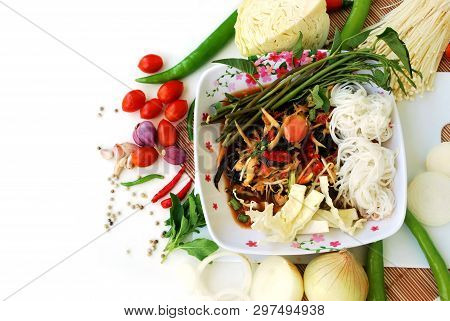 Thai Spicy Salad, Crab Salad, Pickled Seafood. Famous Food In Thailand.
