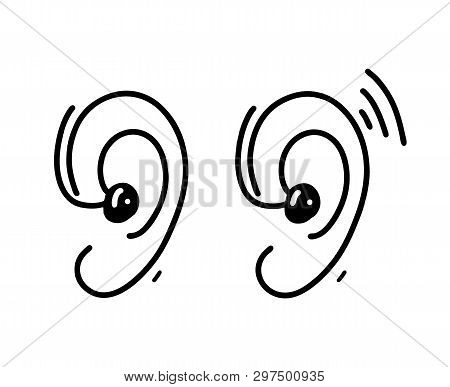 Ear Hearing Aid Hand Drawn Vector Illustration