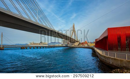 Aomori, Japan - April 23 2018: Aomori Bay Bridge Is A Cable-stayed Bridge. It Was Constructed In Ord