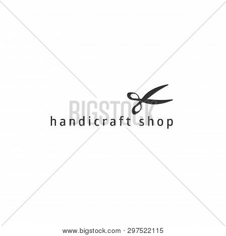 Hand Drawn Premade Vector Logo Template With Scissors. Handmade Theme. For Business Identity And Bra