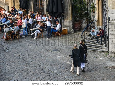Gent, Belgium - Oct 6, 2018. Many People Enjoy On Waterfront In Gent, Belgium. Ghent (gent) Is One O