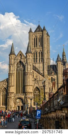 Gent, Belgium - Oct 6, 2018. Ancient Buildings In Gent, Belgium. Ghent (gent) Is One Of The Most Bea