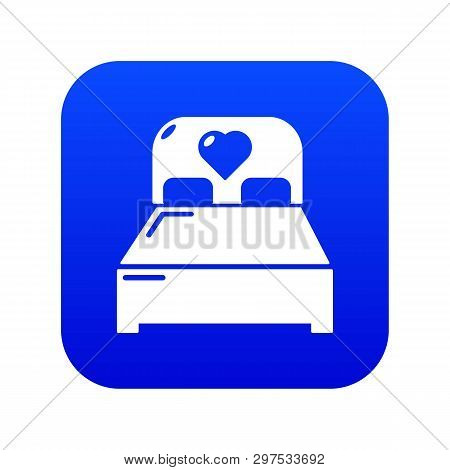 Wedding Couple Bed Icon Blue Vector Isolated On White Background