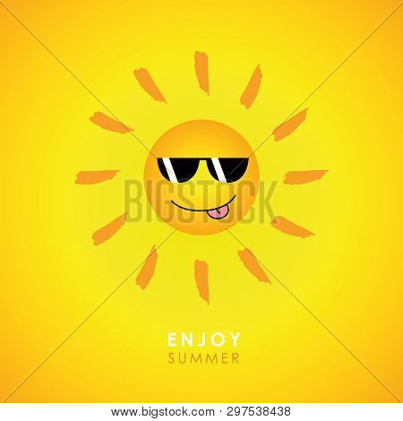 Happy Smiling Sun With Sunglasses On Yellow Background Vector Illustration Eps10