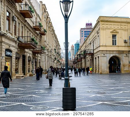 Baku, Azerbaijan - April 13, 2019: People Walking On Nizami Street