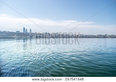 Baku, Azerbaijan - April 13, 2019: Baku Flame Towers Is The Tallest Skyscraper In Baku, Azerbaijan