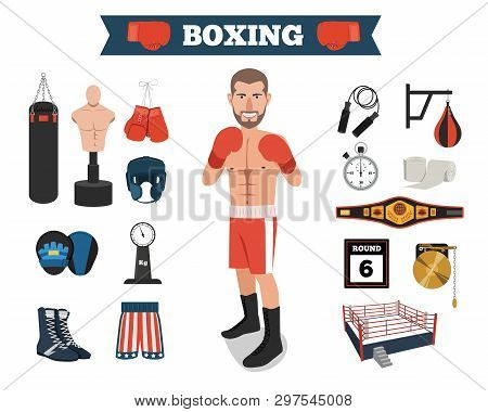 Illustration Of Male Boxer With Boxing Equipment Tools