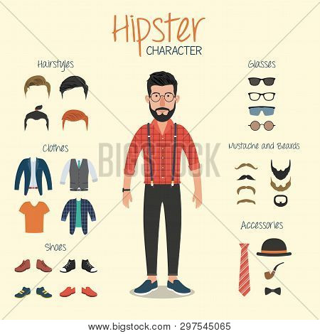Hipster Character With Hipster Elements. Retro Style